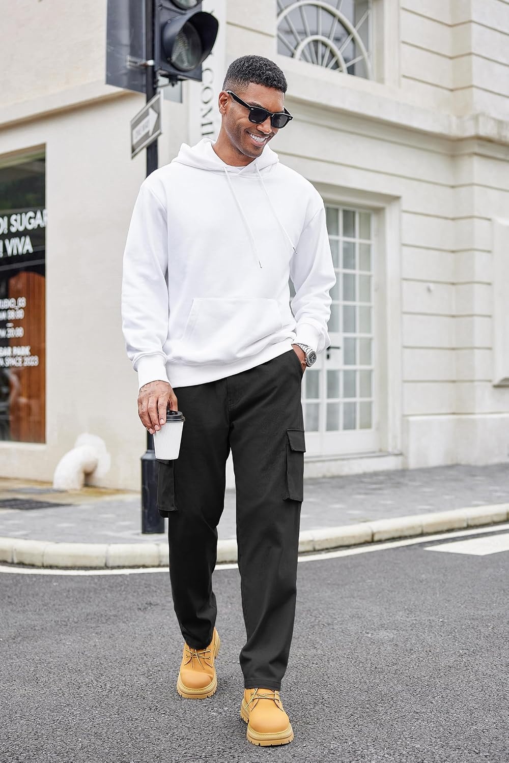 image:imageCOOFANDY Mens Cotton Cargo Pants Relaxed Fit Elastic Waist Casual Pants Stretch Work Cargo Pant with Pockets
