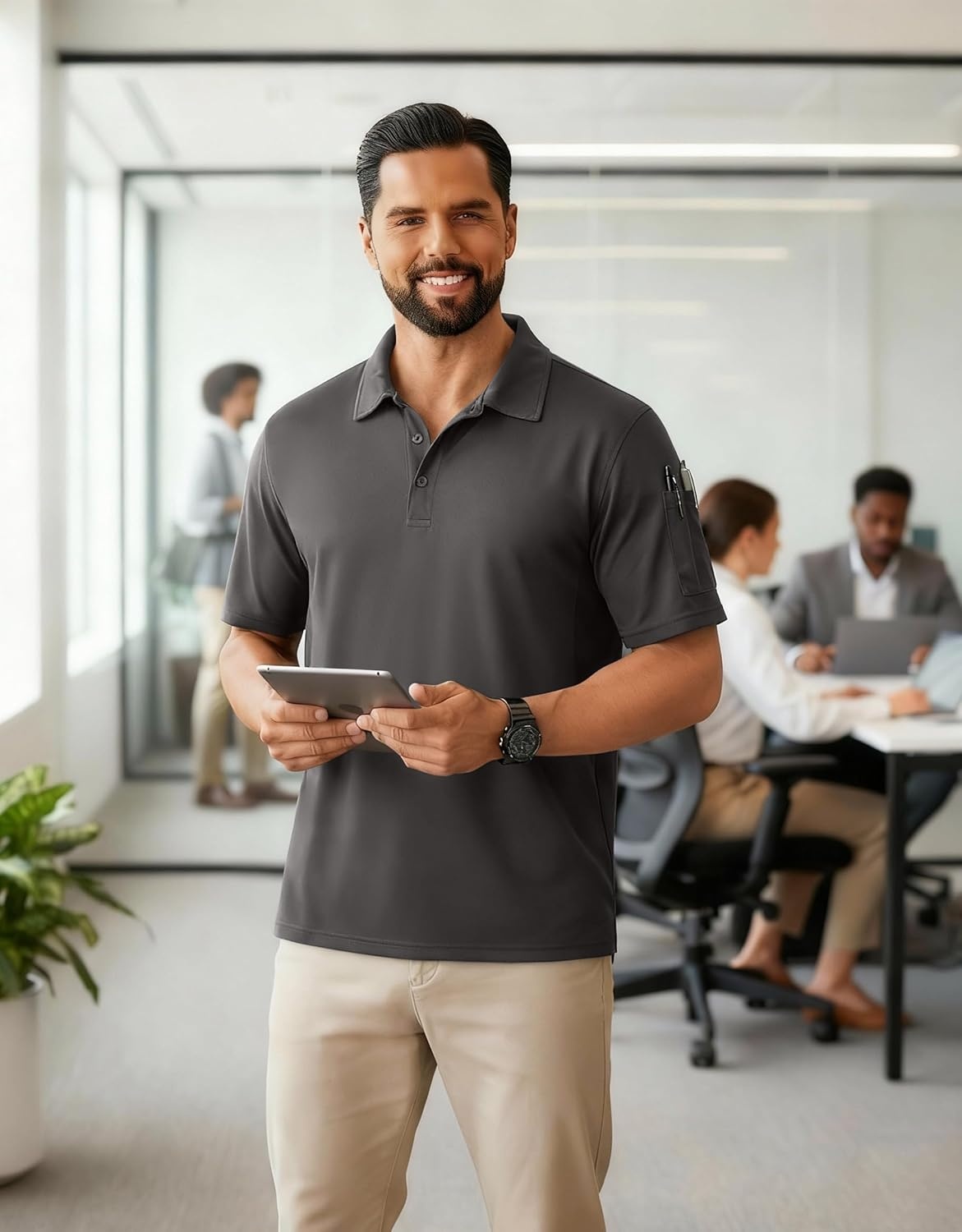 image:imageCOOFANDY Mens Golf Shirt Short Sleeve Activewear Polo Shirts for Men Quick Dry Tactical Shirt Outdoor Performance Polos Dark Grey