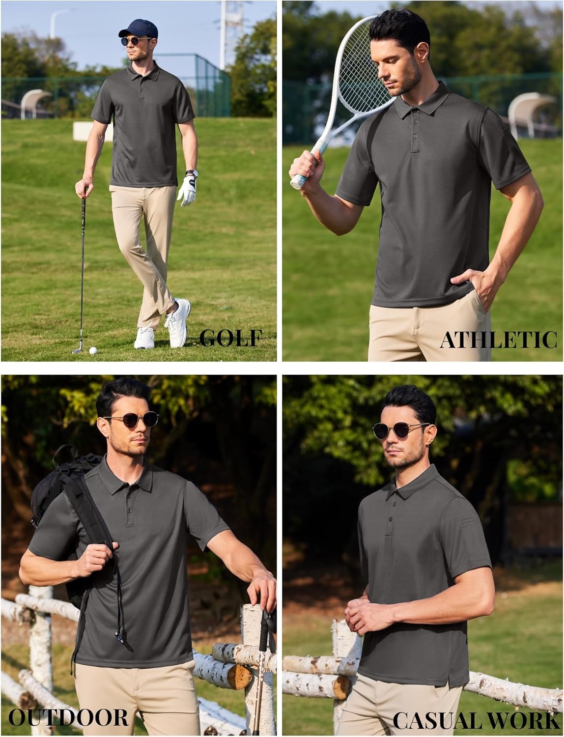 image:imageCOOFANDY Mens Golf Shirt Short Sleeve Activewear Polo Shirts for Men Quick Dry Tactical Shirt Outdoor Performance Polos Dark Grey