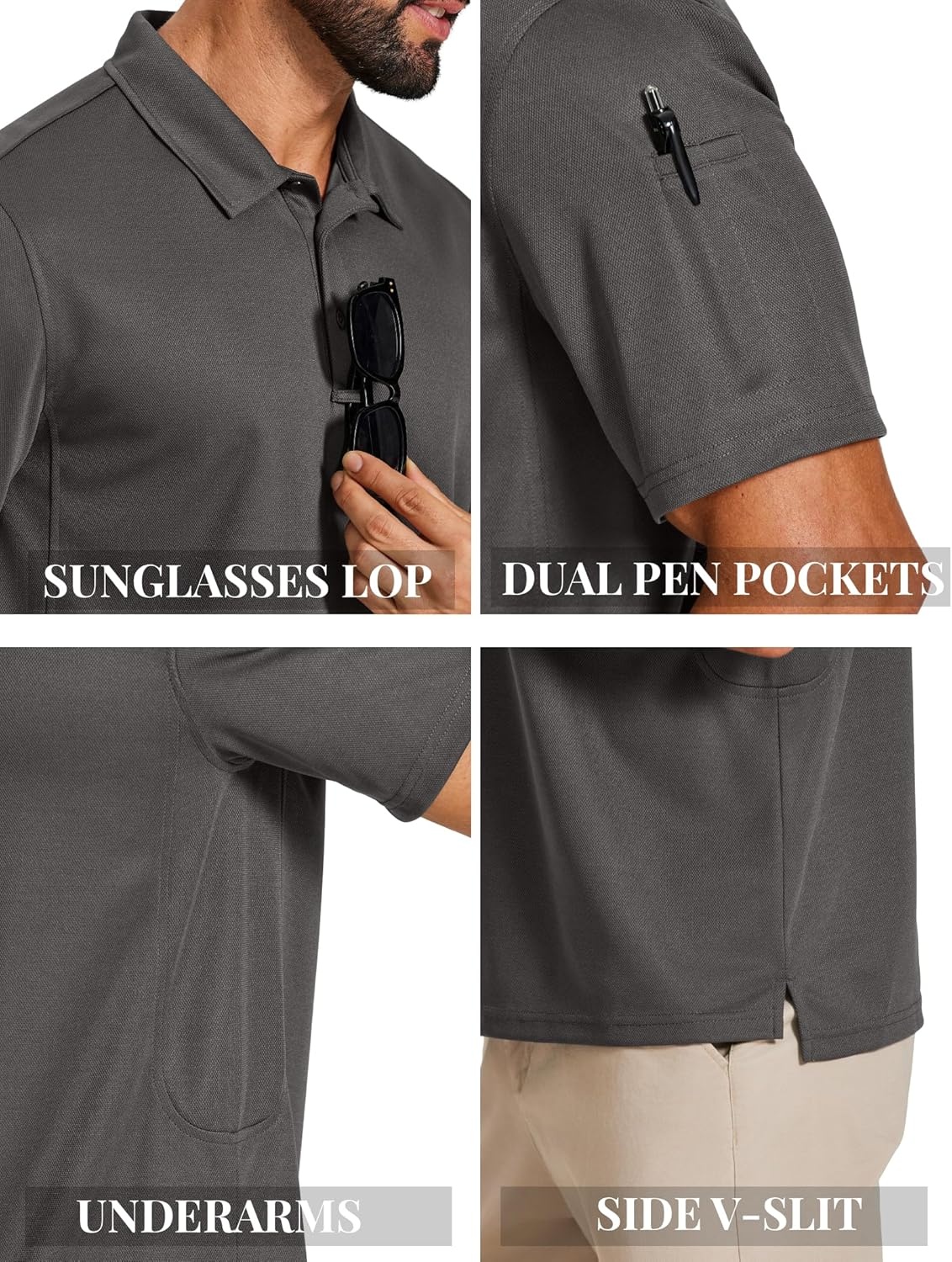 image:imageCOOFANDY Mens Golf Shirt Short Sleeve Activewear Polo Shirts for Men Quick Dry Tactical Shirt Outdoor Performance Polos Dark Grey