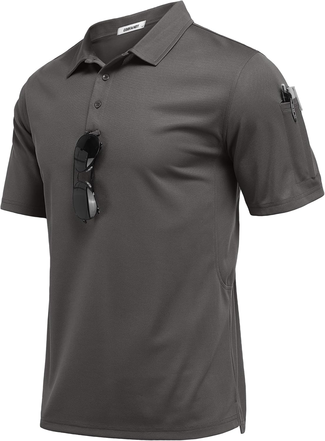 image:imageCOOFANDY Mens Golf Shirt Short Sleeve Activewear Polo Shirts for Men Quick Dry Tactical Shirt Outdoor Performance Polos Dark Grey