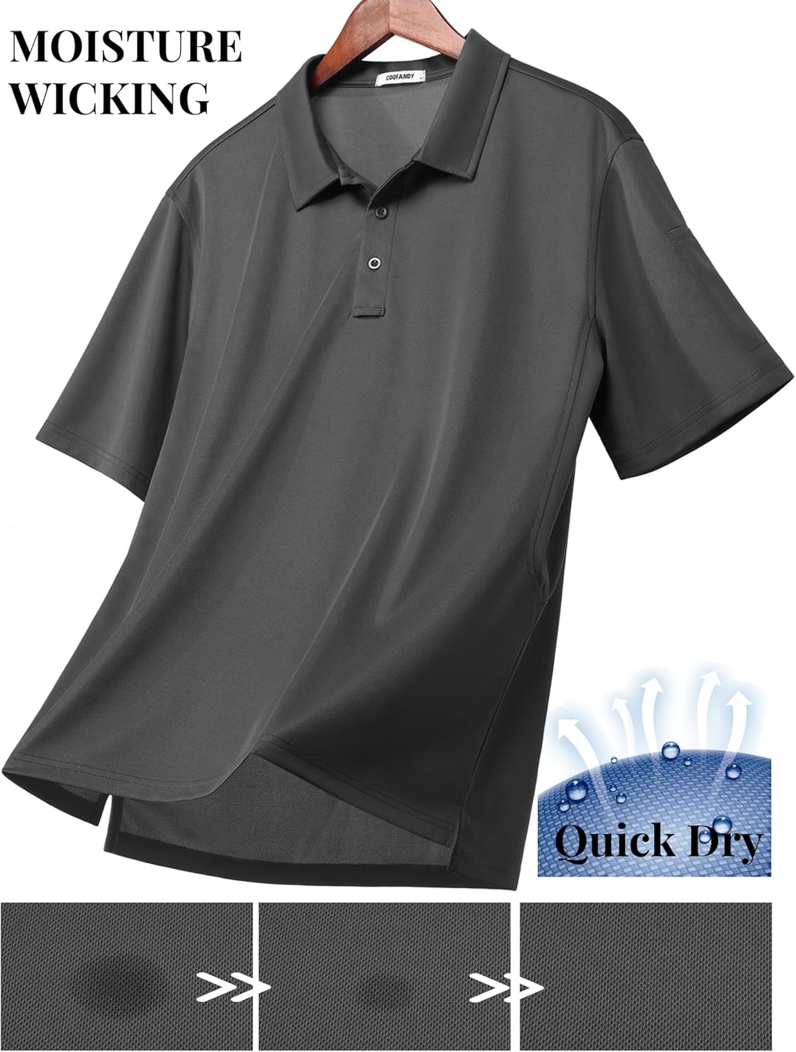 image:imageCOOFANDY Mens Golf Shirt Short Sleeve Activewear Polo Shirts for Men Quick Dry Tactical Shirt Outdoor Performance Polos Dark Grey