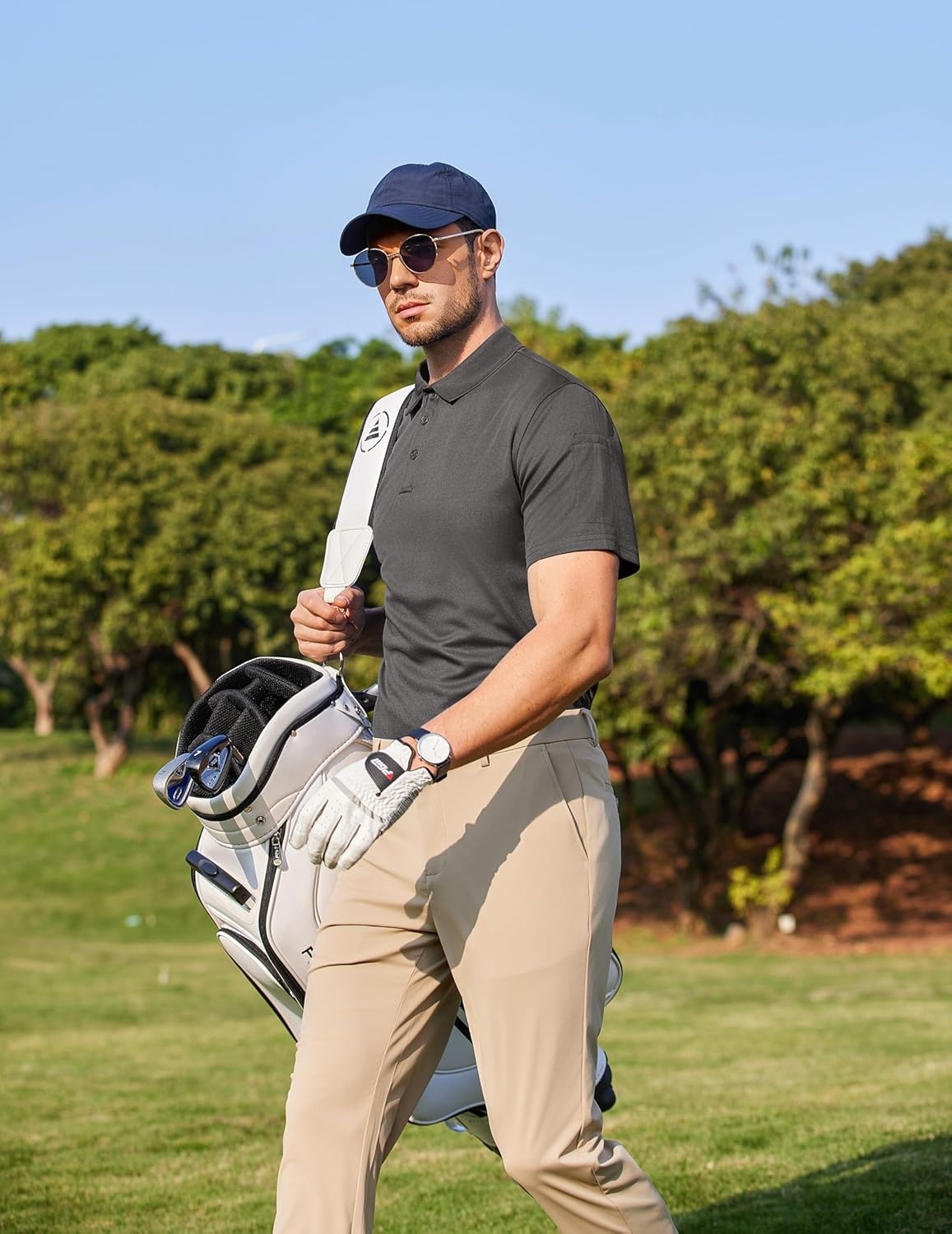 image:imageCOOFANDY Mens Golf Shirt Short Sleeve Activewear Polo Shirts for Men Quick Dry Tactical Shirt Outdoor Performance Polos Dark Grey