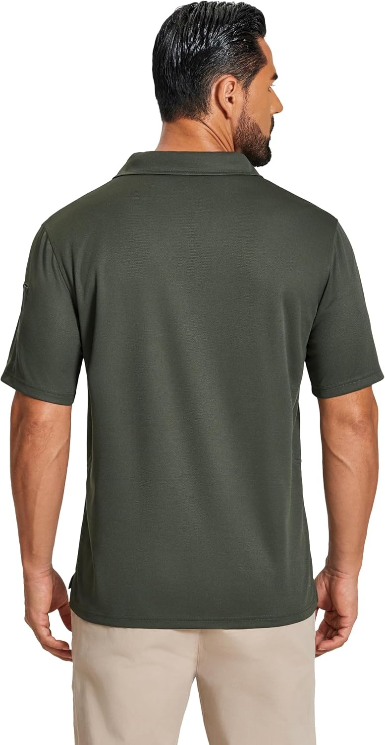 image:imageCOOFANDY Mens Golf Shirt Short Sleeve Moisture Wicking Performance Polo Shirts Quick Dry Tactical Work Shirts Pique Polo Shirts Army Green