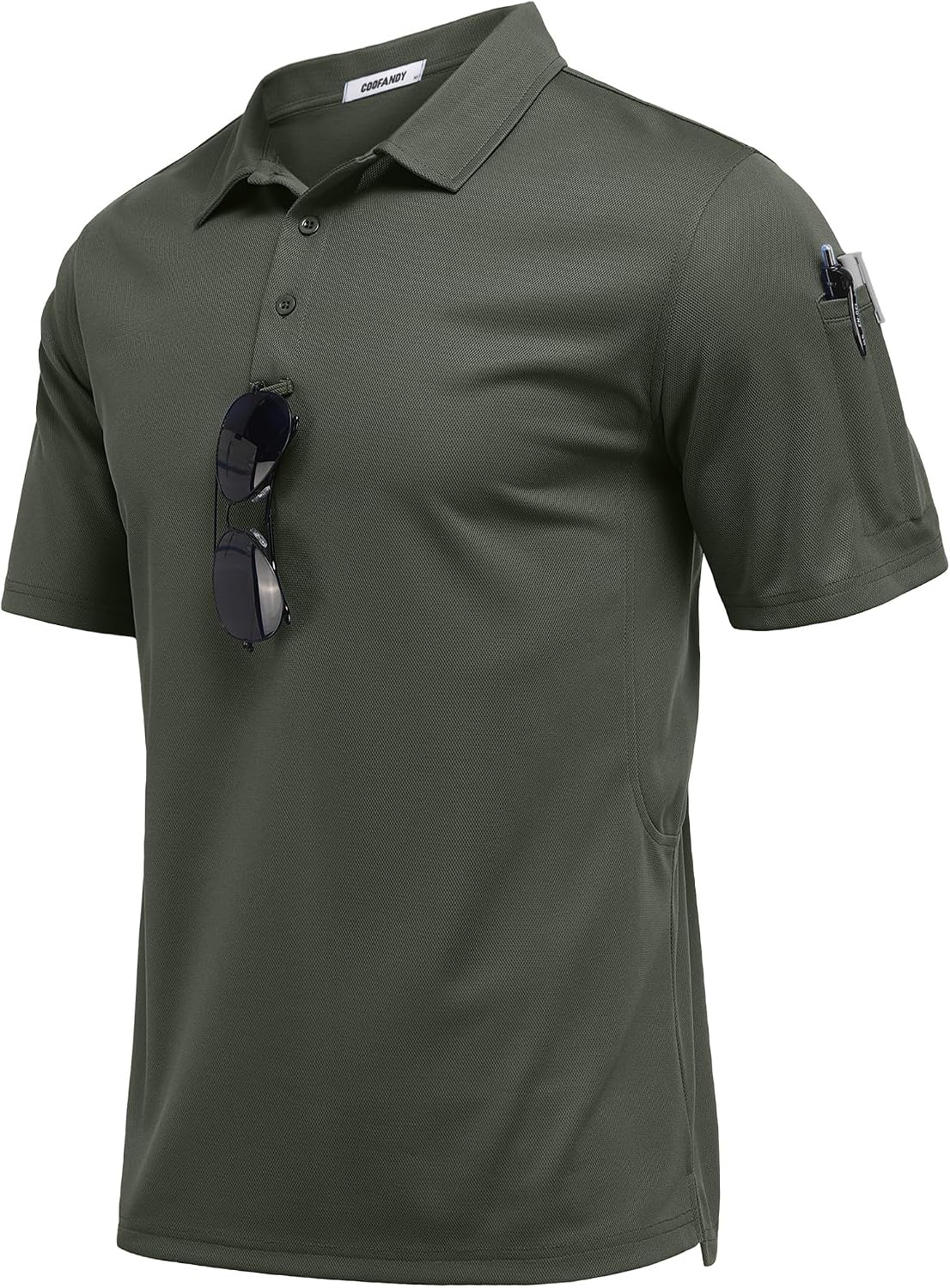 image:imageCOOFANDY Mens Golf Shirt Short Sleeve Moisture Wicking Performance Polo Shirts Quick Dry Tactical Work Shirts Pique Polo Shirts Army Green
