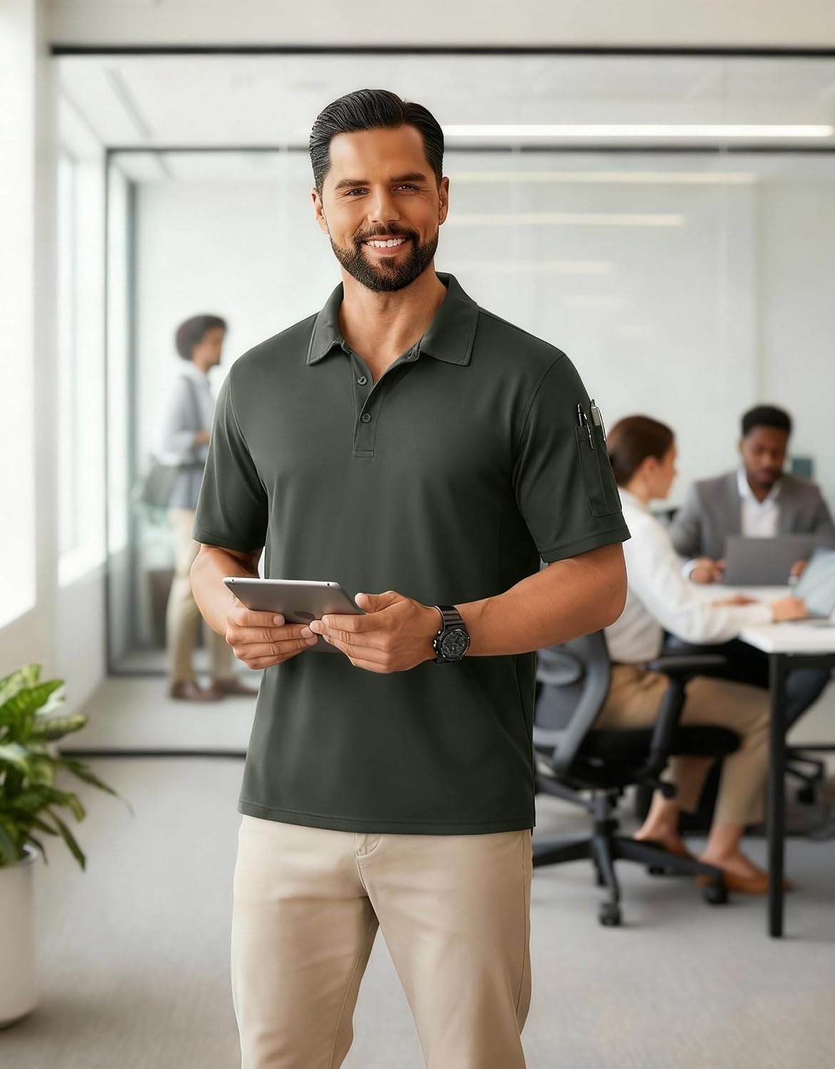 image:imageCOOFANDY Mens Golf Shirt Short Sleeve Moisture Wicking Performance Polo Shirts Quick Dry Tactical Work Shirts Pique Polo Shirts Army Green
