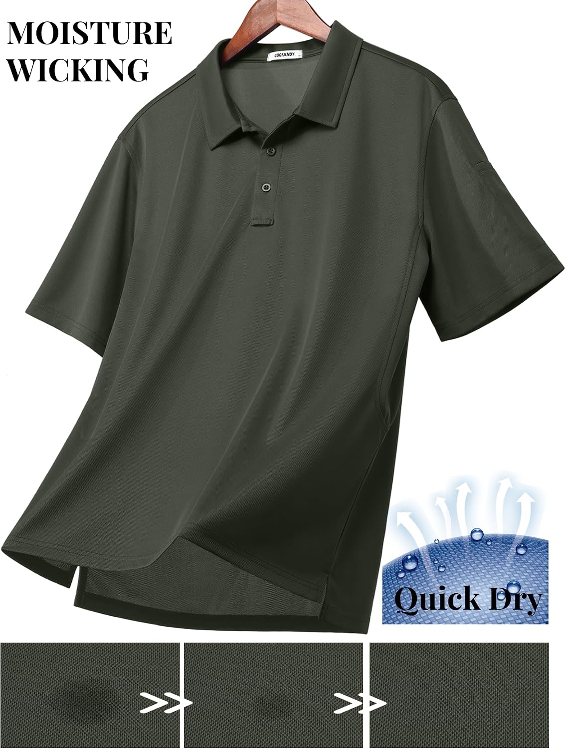 image:imageCOOFANDY Mens Golf Shirt Short Sleeve Moisture Wicking Performance Polo Shirts Quick Dry Tactical Work Shirts Pique Polo Shirts Army Green