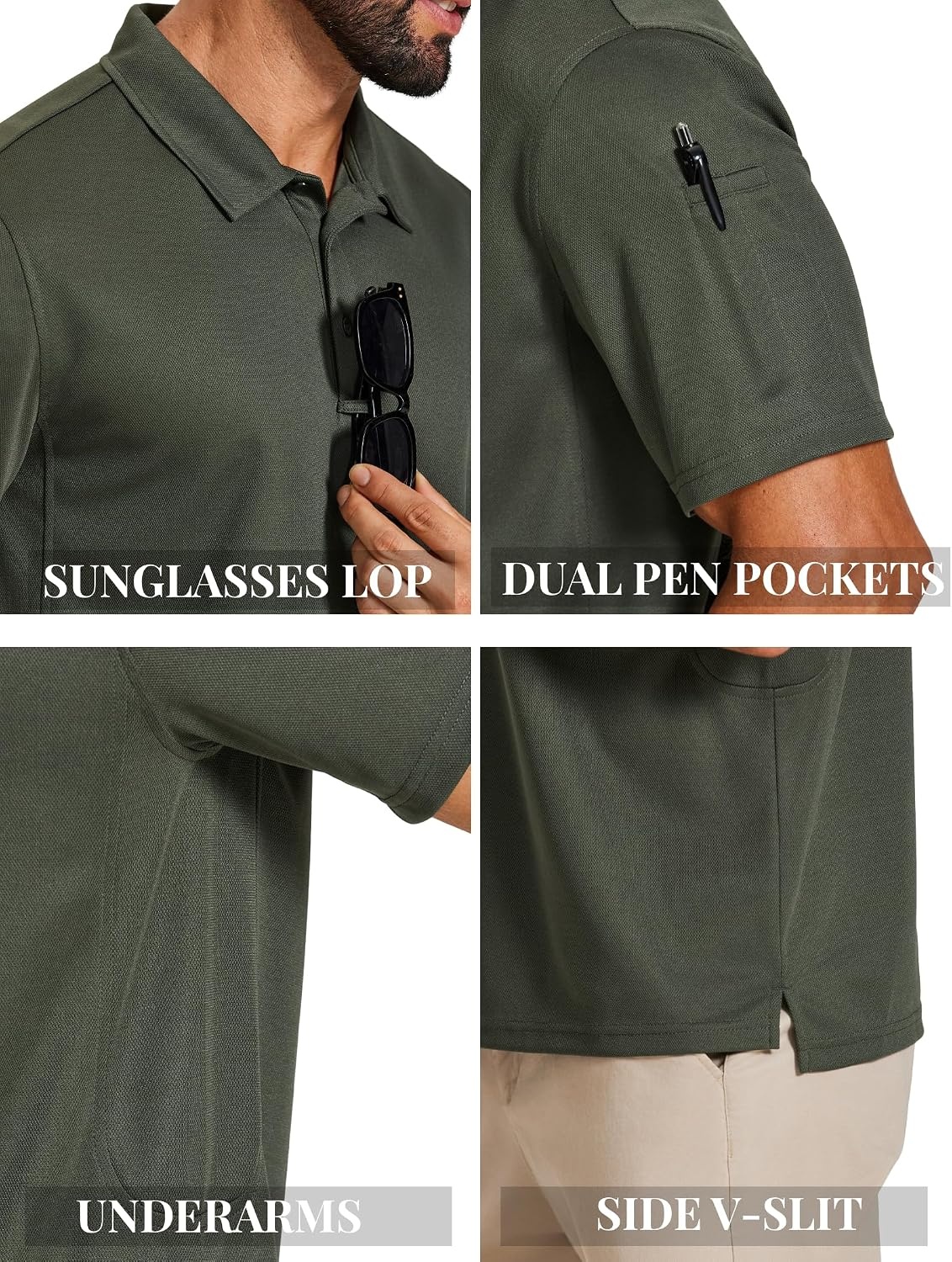image:imageCOOFANDY Mens Golf Shirt Short Sleeve Moisture Wicking Performance Polo Shirts Quick Dry Tactical Work Shirts Pique Polo Shirts Army Green