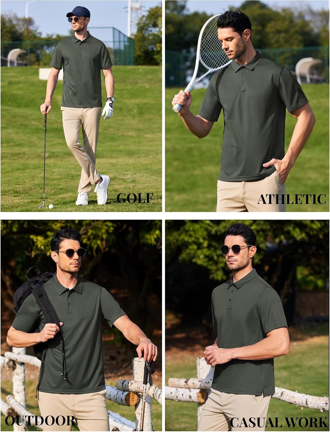 image:imageCOOFANDY Mens Golf Shirt Short Sleeve Moisture Wicking Performance Polo Shirts Quick Dry Tactical Work Shirts Pique Polo Shirts Army Green
