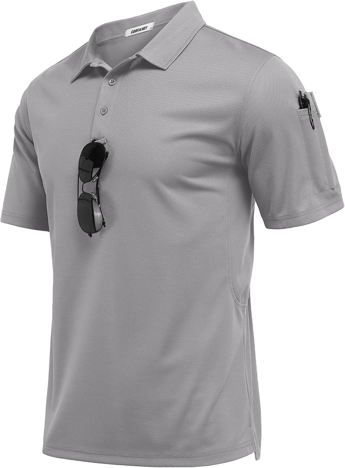 image:imageCOOFANDY Mens Polo Shirts Performance Short Sleeve Pique Golf Shirts Casual Activewear Polo Breathable Tactical Work Shirt Light Grey