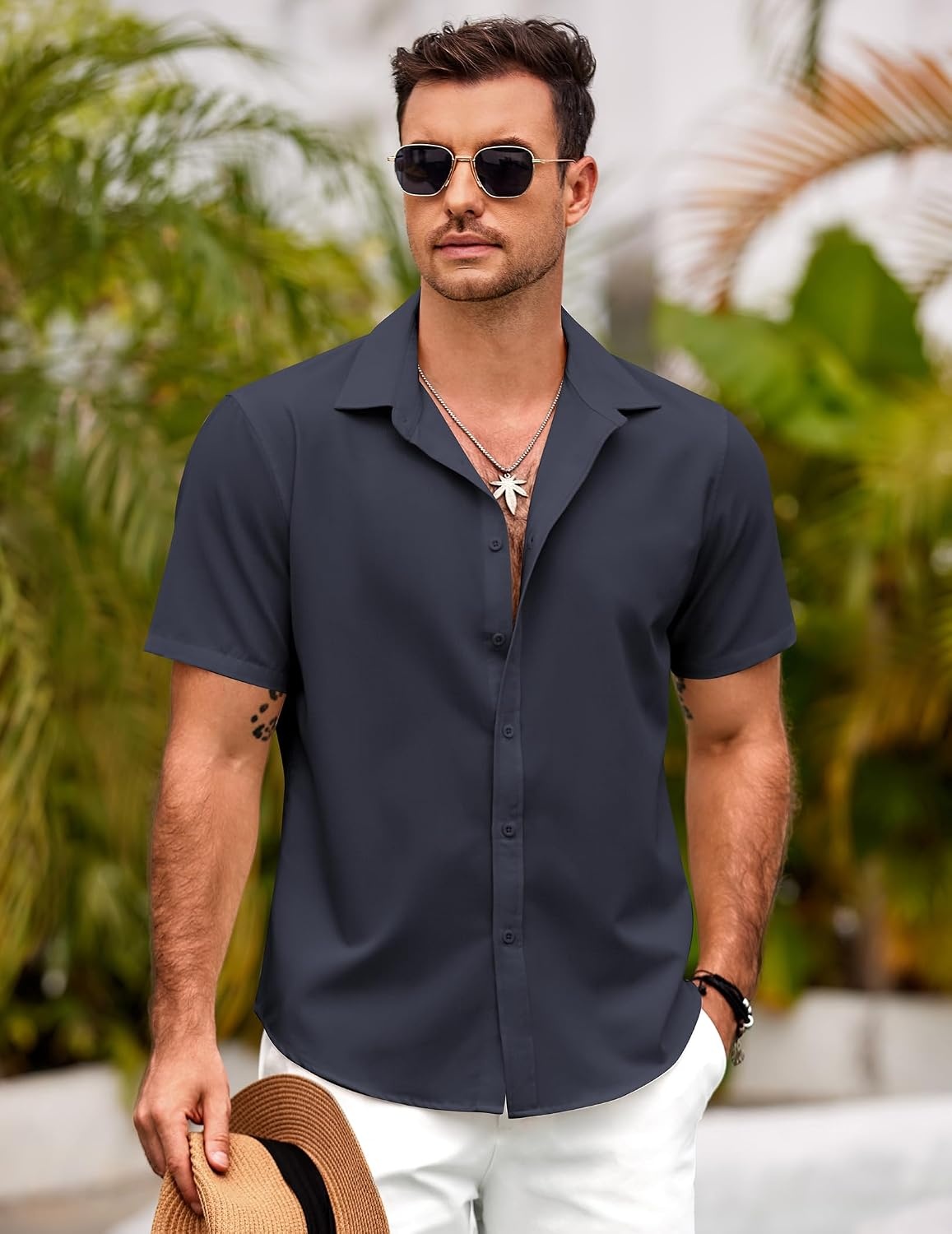 image:imageCOOFANDY Mens Short Sleeve Button Down Shirts Casual Linen Summer Beach Shirt Wrinkle Free