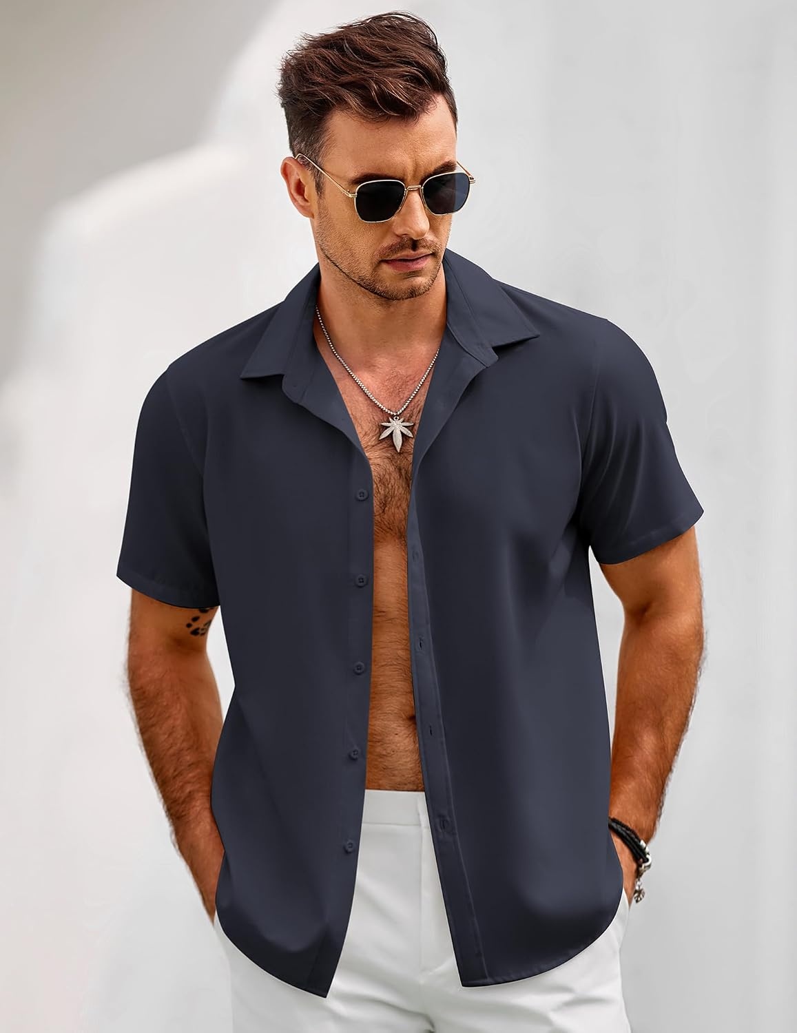 image:imageCOOFANDY Mens Short Sleeve Button Down Shirts Casual Linen Summer Beach Shirt Wrinkle Free