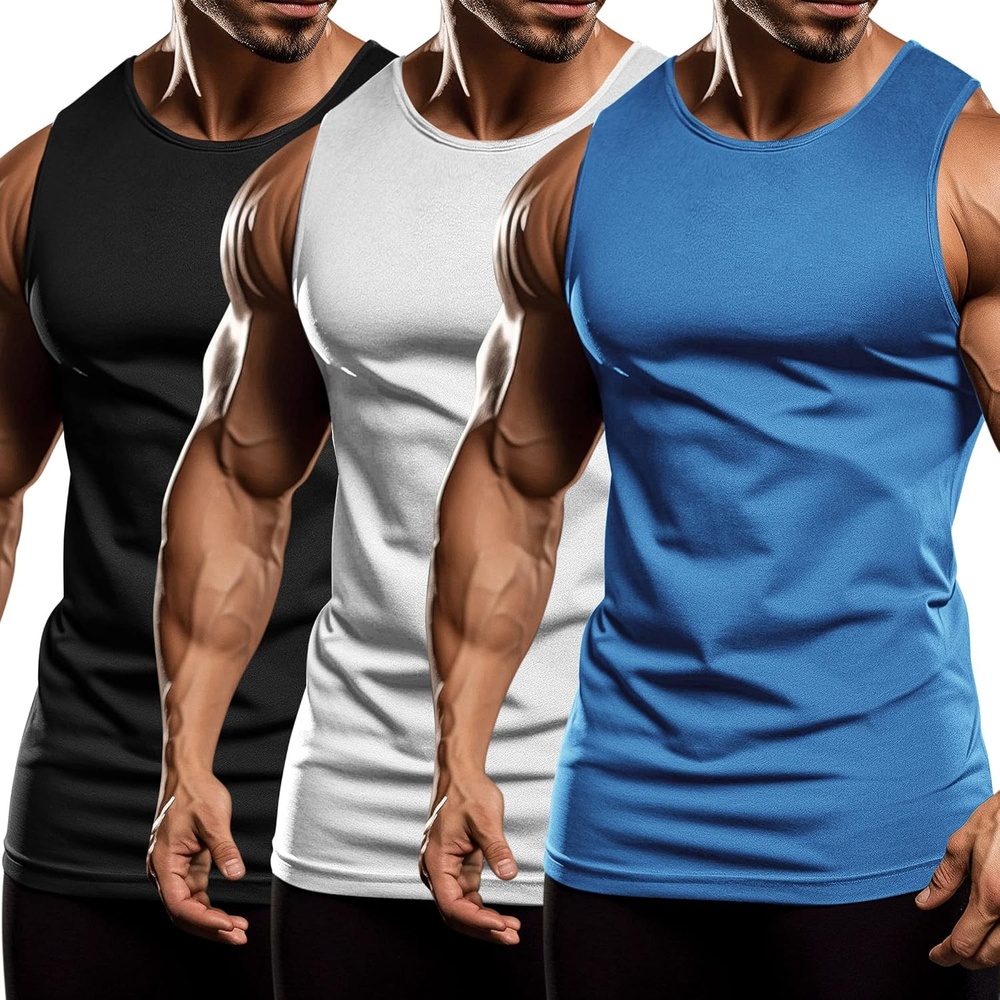 image:imageCOOFANDY Mens 3 Pack Workout Tank Tops Sleeveless Gym Shirts Bodybuilding Fitness Muscle Tee ShirtsBlackWhiteBlue