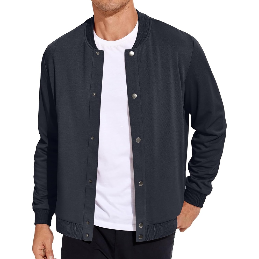 image:imageCOOFANDY Mens Casual Lightweight Jacket Baseball Letterman Snap Button JacketDark Blue