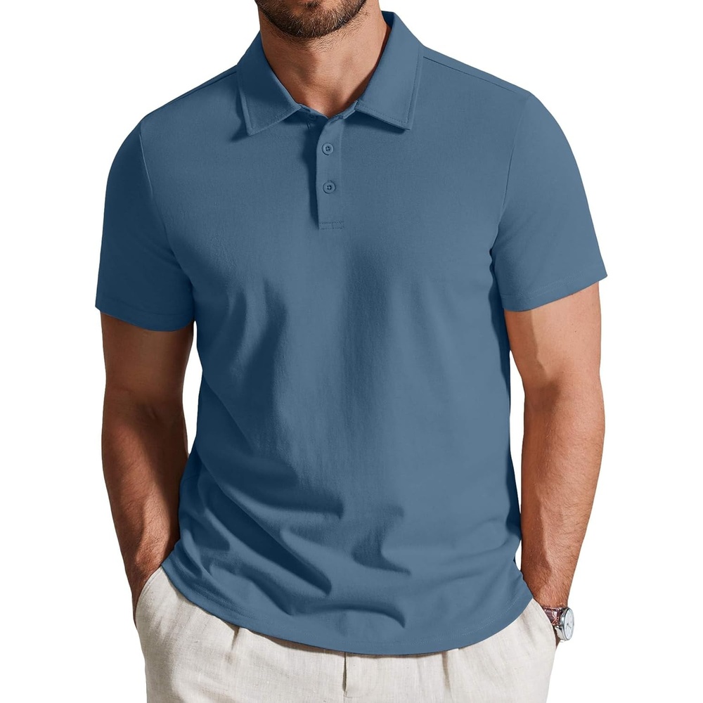 image:imageCOOFANDY Mens Cotton Polo Shirts Short Sleeve Casual Summer Shirts Classic Collared Golf Shirt Grayish Blue