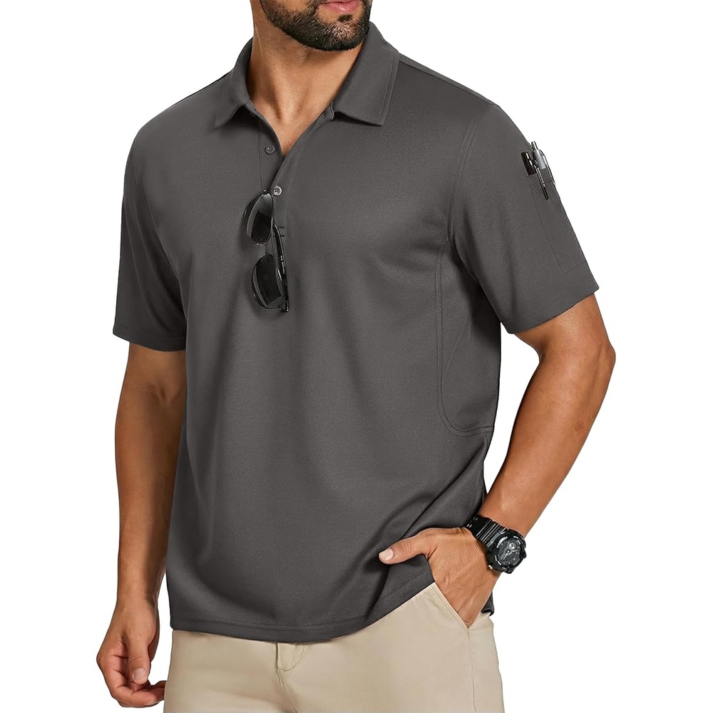 image:imageCOOFANDY Mens Golf Shirt Short Sleeve Activewear Polo Shirts for Men Quick Dry Tactical Shirt Outdoor Performance Polos Dark Grey