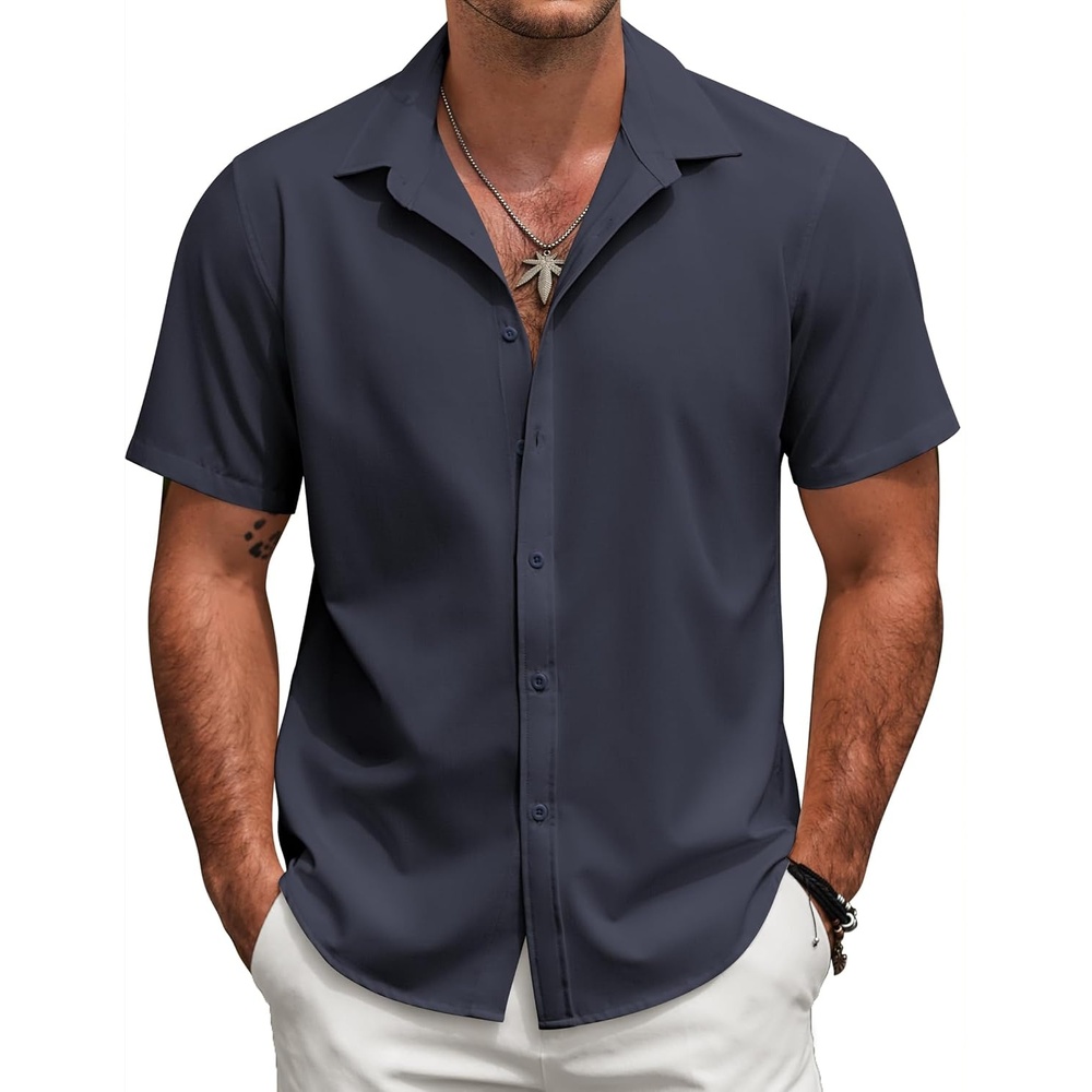 image:imageCOOFANDY Mens Short Sleeve Button Down Shirts Casual Linen Summer Beach Shirt Wrinkle Free