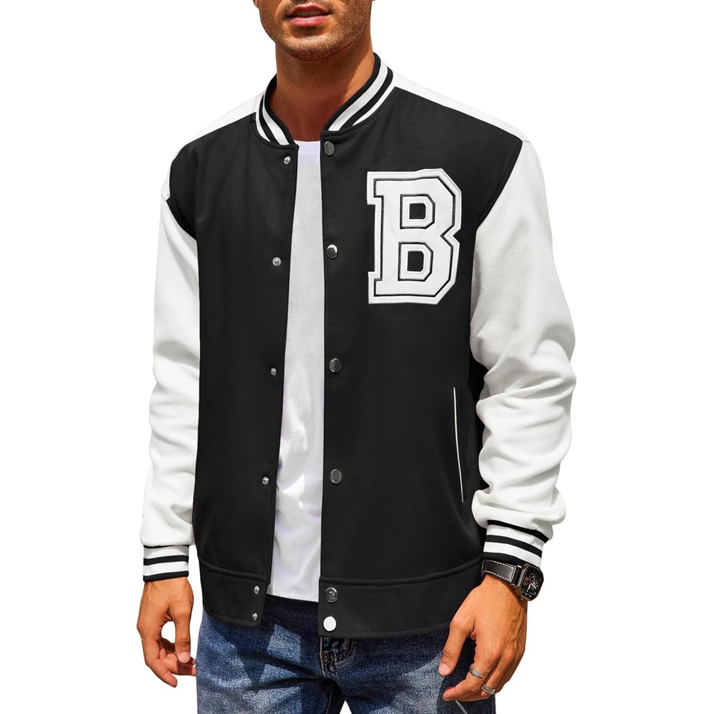 image:imageCOOFANDY Mens Varsity Jacket Wool Blend Letterman Bomber Jacket Baseball Lightweight JacketAblack