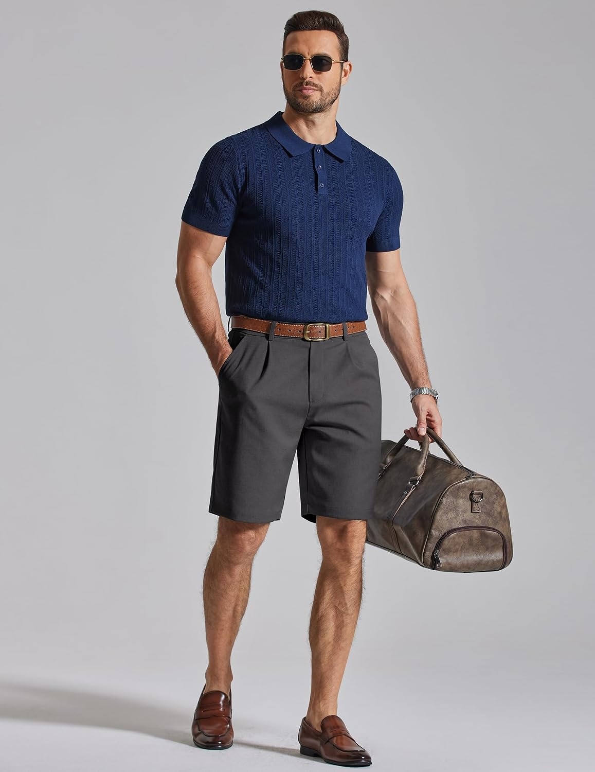 image:imageCOOFANDY Mens Casual Shorts Pleated Front 9 Linen Textured Dress ShortsDark Grey