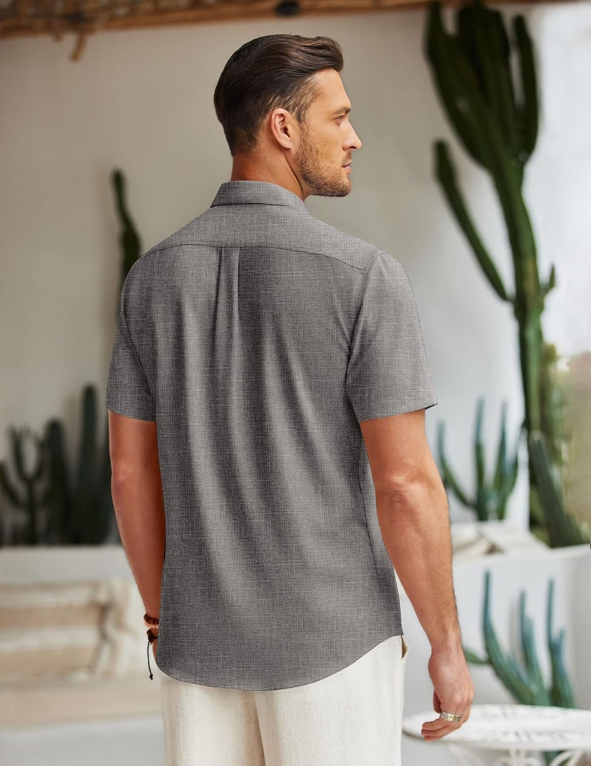 image:imageCOOFANDY Mens Linen Shirt Beach Summer Short Sleeve Button Down Casual Shirts