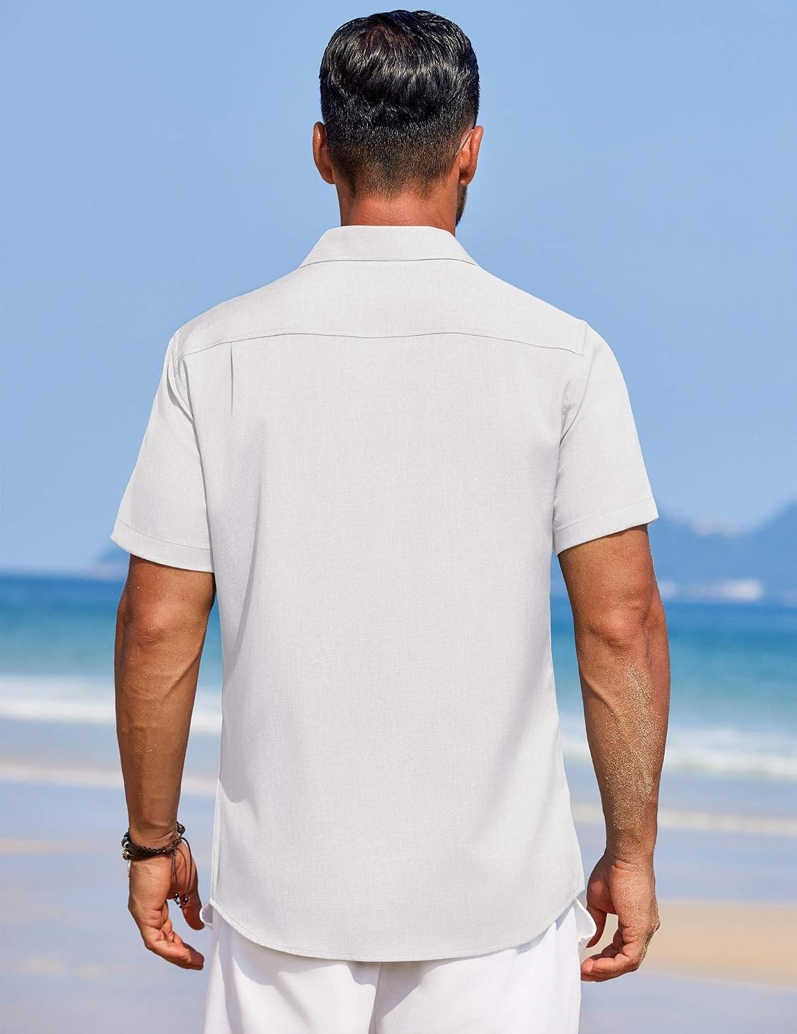image:imageCOOFANDY Mens Linen Shirt Summer Beach Vacation Shirts Casual Button Down Short Sleeve Top Resort Wear for Men White