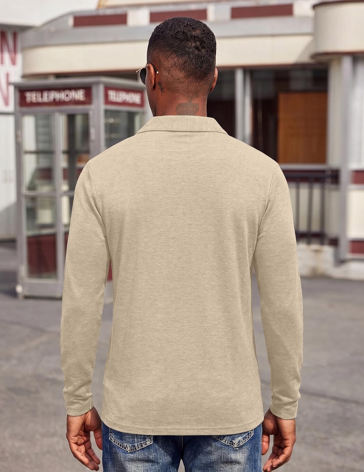 image:imageCOOFANDY Mens Long Sleeve Polo Shirts Button Casual Tee Collared Work Pullover ShirtsPale Moon Gray