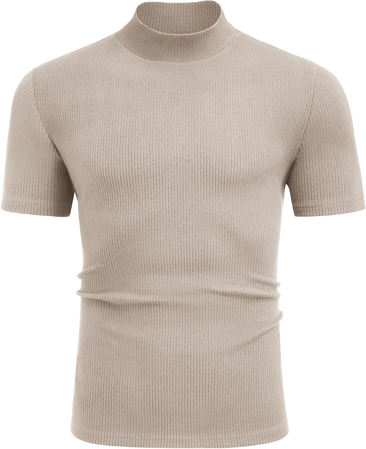 image:imageCOOFANDY Mens Mock Neck TShirts Short Sleeve Ribbed Knit Shirt Soft Tee Shirt Casual Basic TopsCream