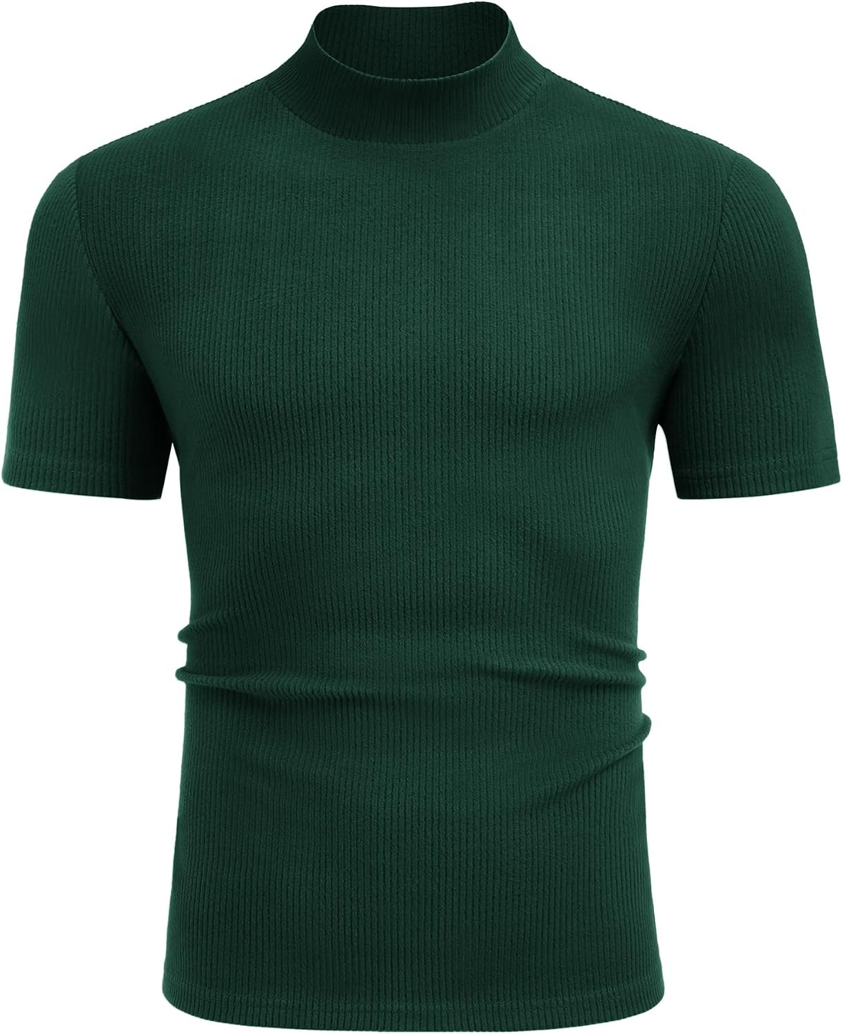 image:imageCOOFANDY Mens Mock Neck TShirts Short Sleeve Ribbed Knit Shirt Soft Tee Shirt Casual Basic TopsGreen