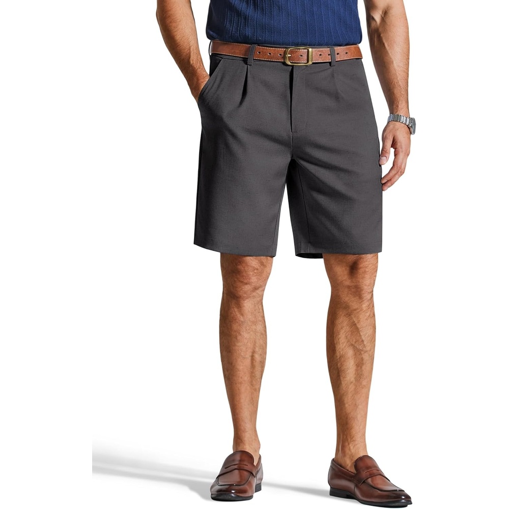 image:imageCOOFANDY Mens Casual Shorts Pleated Front 9 Linen Textured Dress ShortsDark Grey