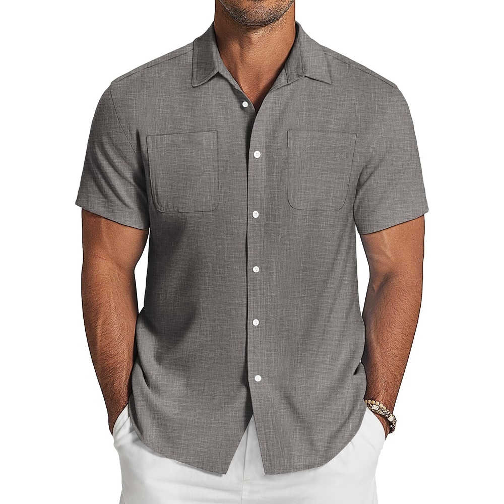 image:imageCOOFANDY Mens Linen Shirt Beach Summer Short Sleeve Button Down Casual Shirts