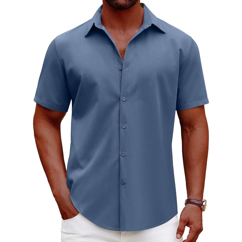 image:imageCOOFANDY Mens Short Sleeve Button Down Shirts Casual Button Up Shirts for Men Summer Shirts Denim Blue