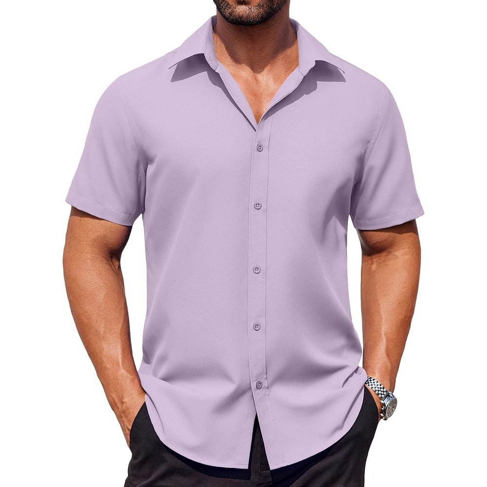 image:imageCOOFANDY Mens Short Sleeve Shirt Casual Button Down Shirts Untucked Dress Shirts Lavender