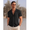COOFANDY Brown Button Up Shirt Men Knitted Polo Shirts Cuban Beach Shirts Button Down Polo Shirt