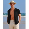 COOFANDY Brown Button Up Shirt Men Knitted Polo Shirts Cuban Beach Shirts Button Down Polo Shirt