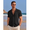 COOFANDY Brown Button Up Shirt Men Knitted Polo Shirts Cuban Beach Shirts Button Down Polo Shirt