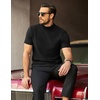 COOFANDY Men’s Mock Neck T-Shirts Short Sleeve Ribbed Knit Shirt Soft Tee Shirt Casual Basic Tops(A-black)