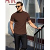 COOFANDY Men’s Mock Neck T-Shirts Short Sleeve Ribbed Knit Shirt Soft Tee Shirt Casual Basic Tops(Brown)