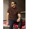 COOFANDY Men’s Mock Neck T-Shirts Short Sleeve Ribbed Knit Shirt Soft Tee Shirt Casual Basic Tops(Brown)