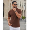 COOFANDY Men’s Mock Neck T-Shirts Short Sleeve Ribbed Knit Shirt Soft Tee Shirt Casual Basic Tops(Brown)
