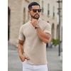 COOFANDY Men’s Mock Neck T-Shirts Short Sleeve Ribbed Knit Shirt Soft Tee Shirt Casual Basic Tops(Cream)