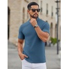 COOFANDY Men’s Mock Neck T-Shirts Short Sleeve Ribbed Knit Shirt Soft Tee Shirt Casual Basic Tops(Dark Blue)