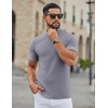 COOFANDY Men’s Mock Neck T-Shirts Short Sleeve Ribbed Knit Shirt Soft Tee Shirt Casual Basic Tops(Grey)