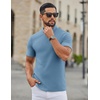 COOFANDY Men’s Mock Neck T-Shirts Short Sleeve Ribbed Knit Shirt Soft Tee Shirt Casual Basic Tops(Light Blue)