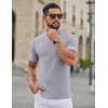 COOFANDY Men’s Mock Neck T-Shirts Short Sleeve Ribbed Knit Shirt Soft Tee Shirt Casual Basic Tops(Light Grey)