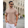 COOFANDY Men’s Mock Neck T-Shirts Short Sleeve Ribbed Knit Shirt Soft Tee Shirt Casual Basic Tops(Light Khaki)