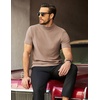 COOFANDY Men’s Mock Neck T-Shirts Short Sleeve Ribbed Knit Shirt Soft Tee Shirt Casual Basic Tops(Light Khaki)