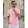 COOFANDY Men’s Mock Neck T-Shirts Short Sleeve Ribbed Knit Shirt Soft Tee Shirt Casual Basic Tops(Pink)