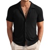 COOFANDY Brown Button Up Shirt Men Knitted Polo Shirts Cuban Beach Shirts Button Down Polo Shirt