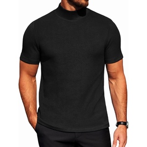 COOFANDY Men’s Mock Neck T-Shirts Short Sleeve Ribbed Knit Shirt Soft Tee Shirt Casual Basic Tops(A-black)