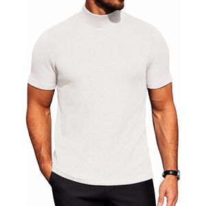 COOFANDY Men’s Mock Neck T-Shirts Short Sleeve Ribbed Knit Shirt Soft Tee Shirt Casual Basic Tops(A-white)